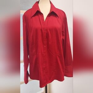 Lane Bryant Red Long Sleeve Notched Collar Button Down